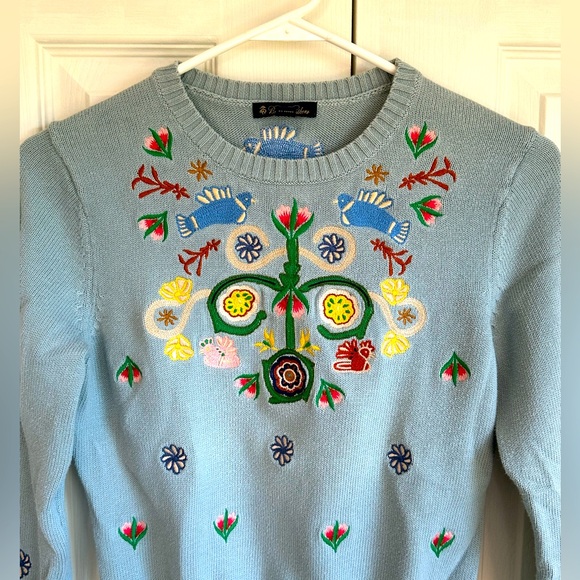 Brooks Brothers Women’s Sweater Small Embroidered Birds Flowers Boho Preppy - Picture 2 of 11